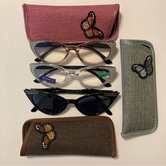 Eyeurl Accessories - NEW 3.0 readers 2 sparkly cat eye glasses 1 blk cat eye sunglasses comes w cases